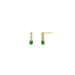 14k Prong Emerald & Short Diamond Tennis Drop Earrings