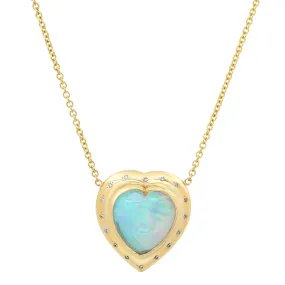 14K YG Heart Shaped Ethiopian Opal and Diamond Necklace