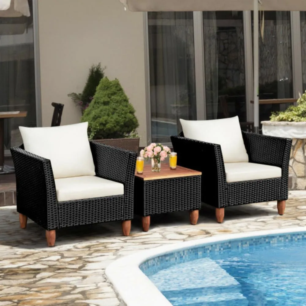 3 Pieces Outdoor Patio Rattan Furniture Set-Red