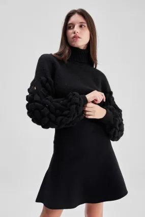 3D Braided Black Knitwear Crop Sweater