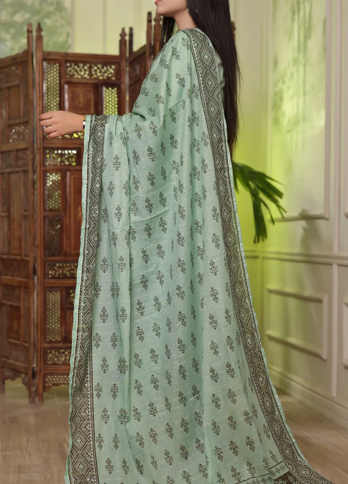 Anmol By VS Textile Embroidered Lawn With Fancy Zari Dupatta 3 Piece Unstitched Suit VS24AELFZD D-1009