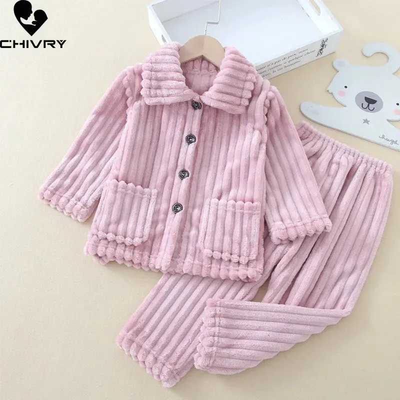 Baby Girl Solid Flannel Pajama Sleepwear Set