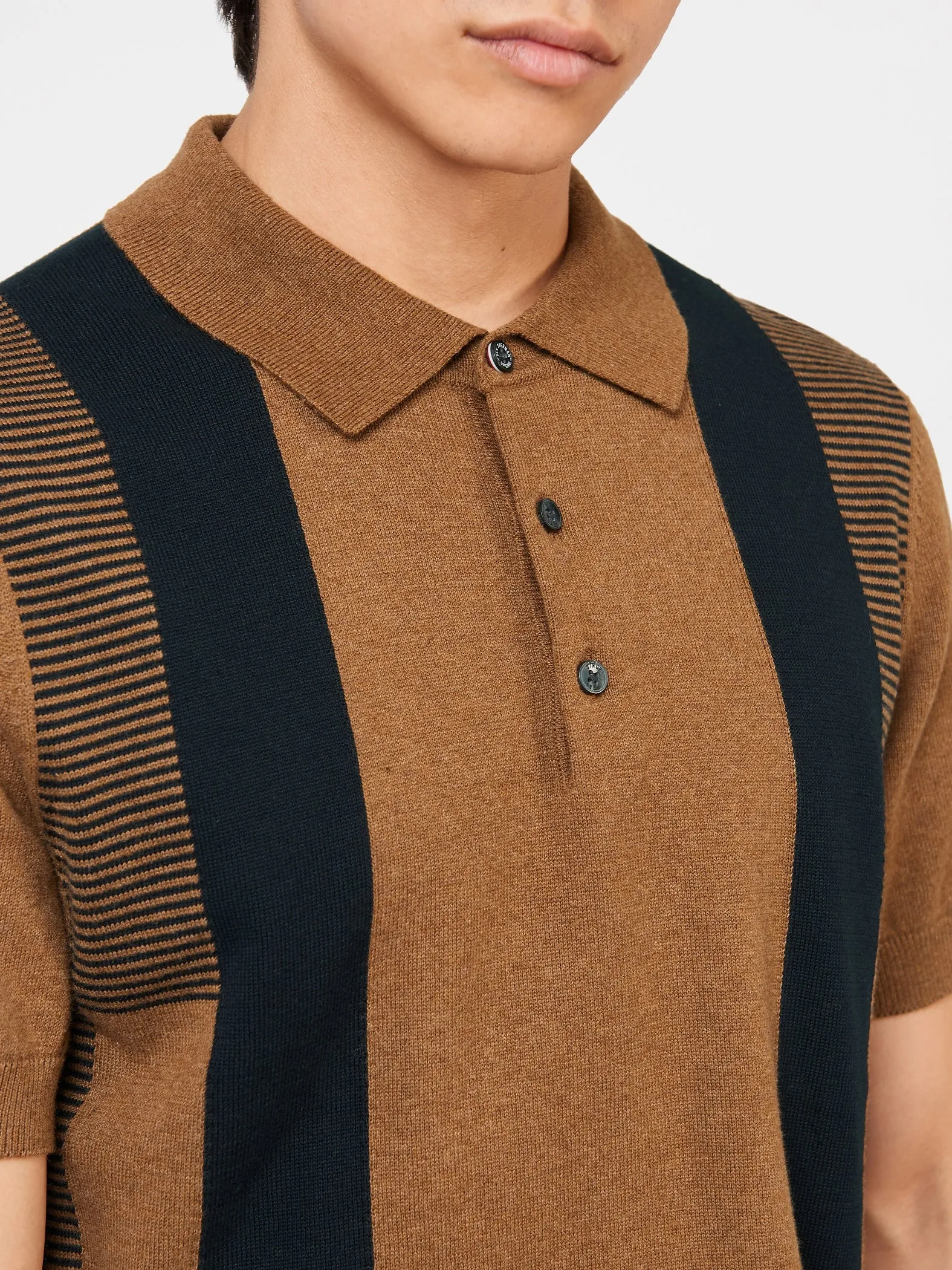 Ben Sherman Mens Inarsia Stripe Knit Polo Shirt