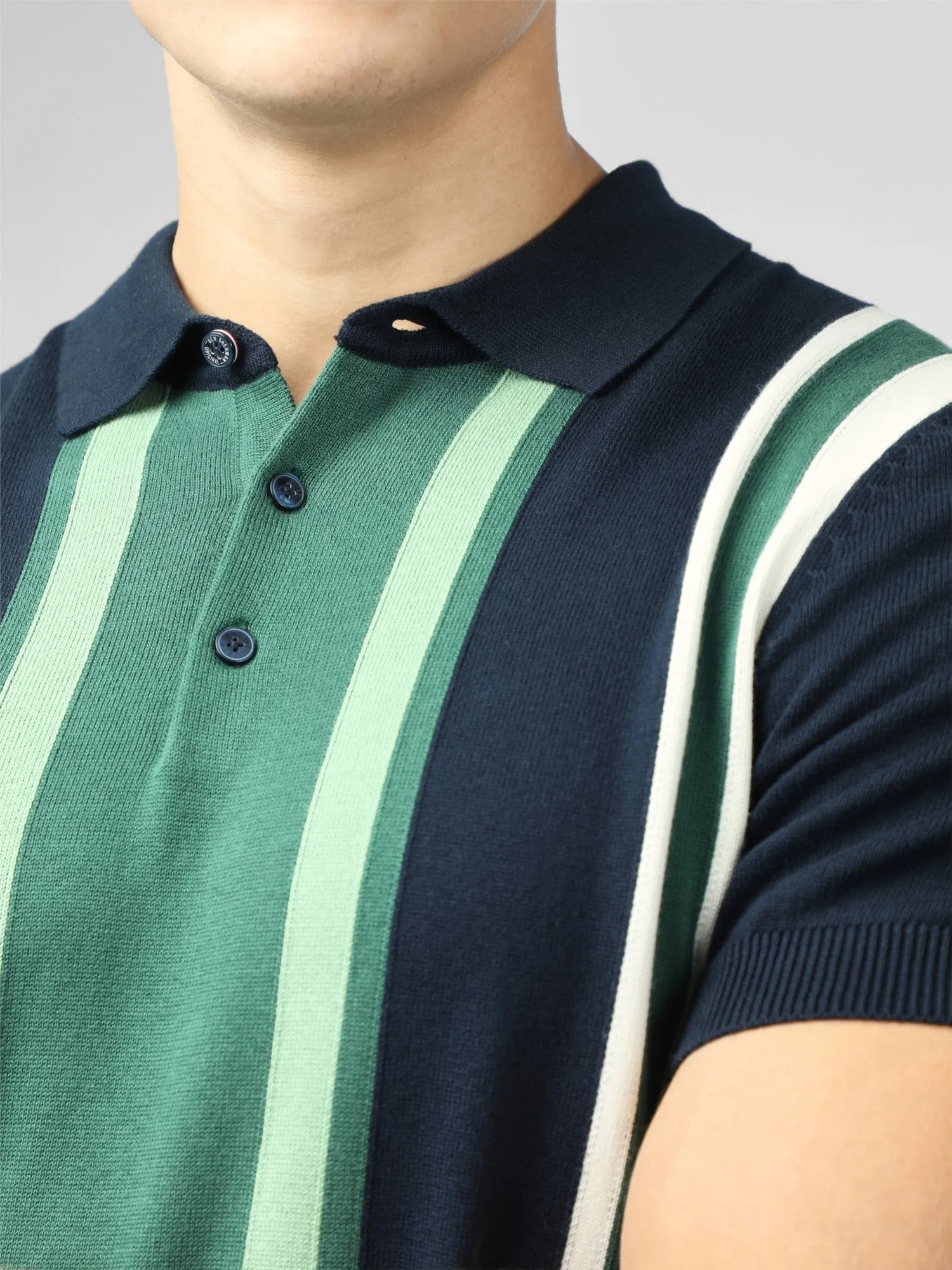 Ben Sherman Mens Knitt Vertical Stripe Polo Shirt