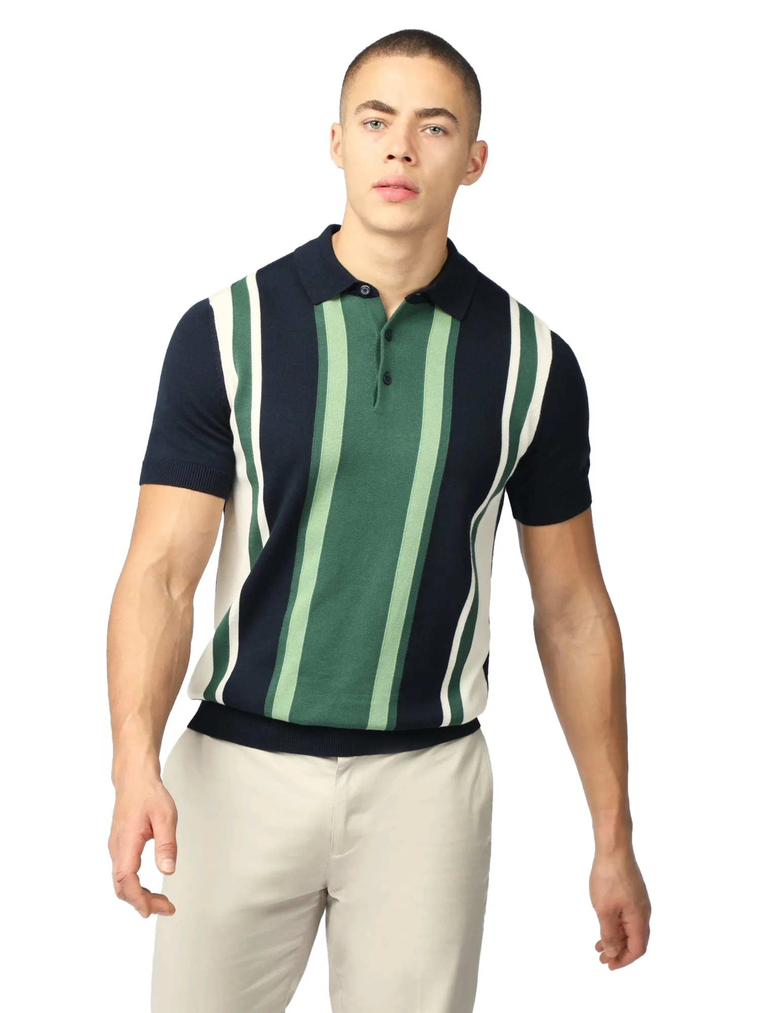 Ben Sherman Mens Knitt Vertical Stripe Polo Shirt