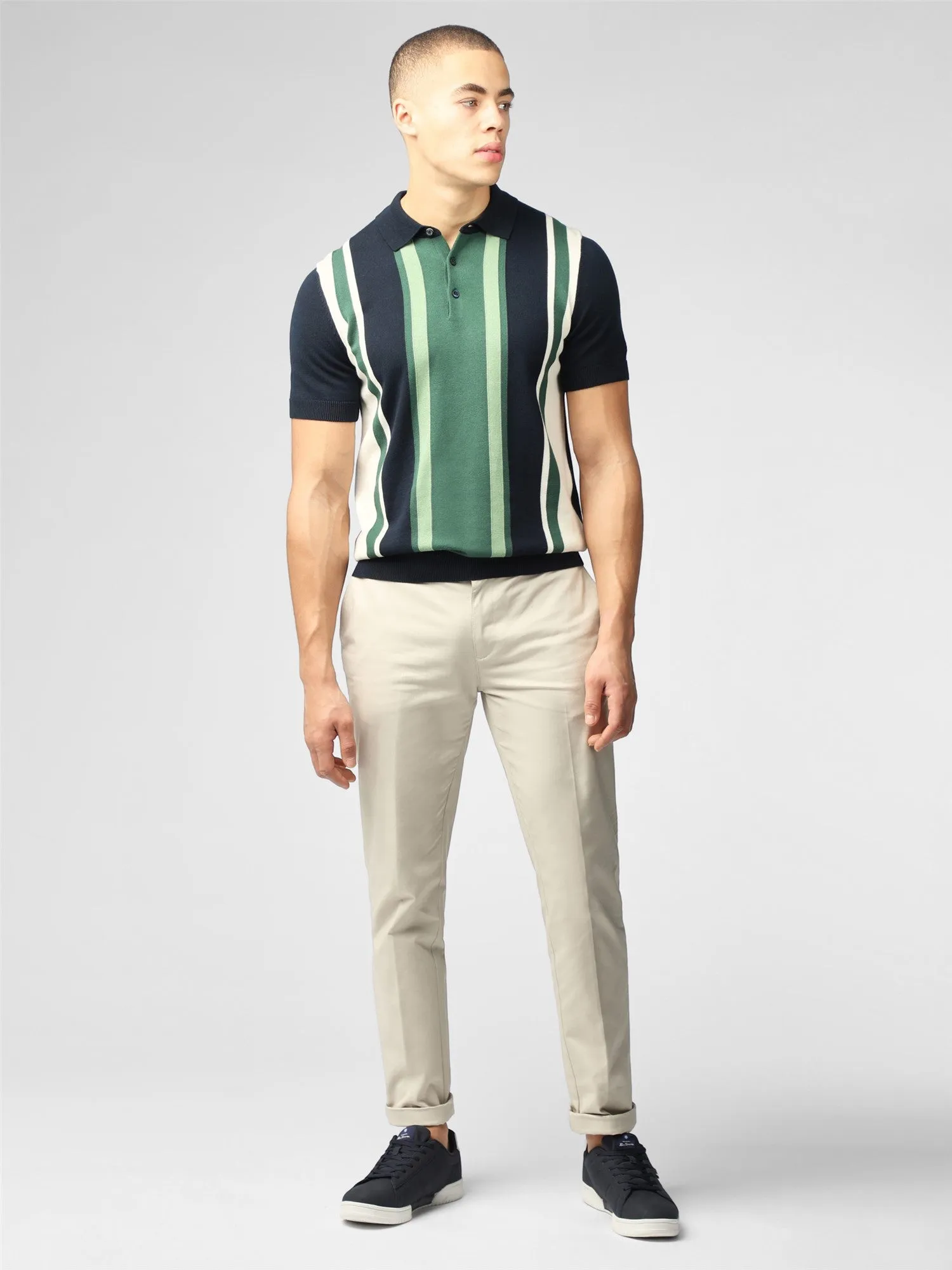 Ben Sherman Mens Knitt Vertical Stripe Polo Shirt