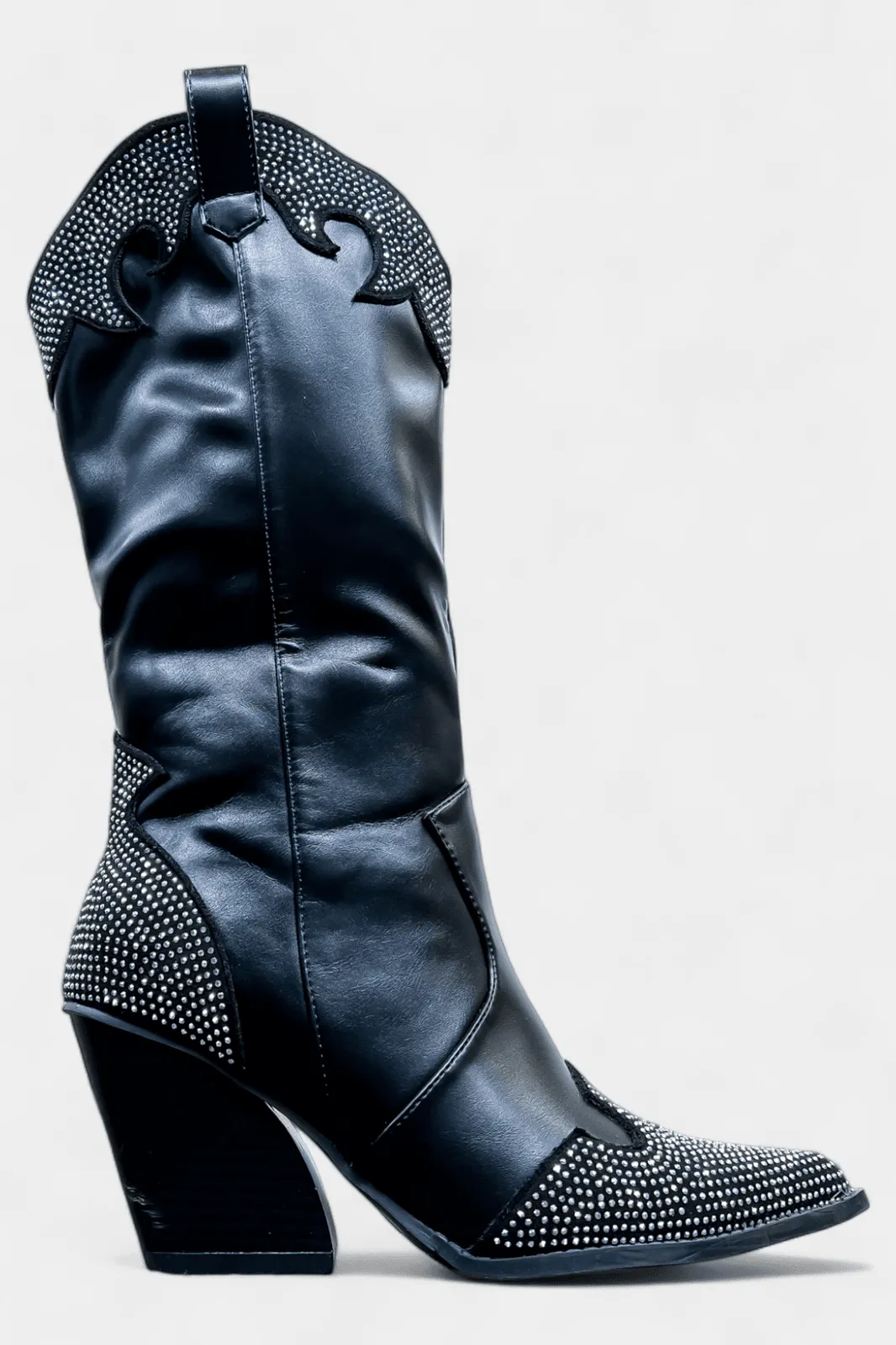 Black Rhinestone Pointed Toe Boots