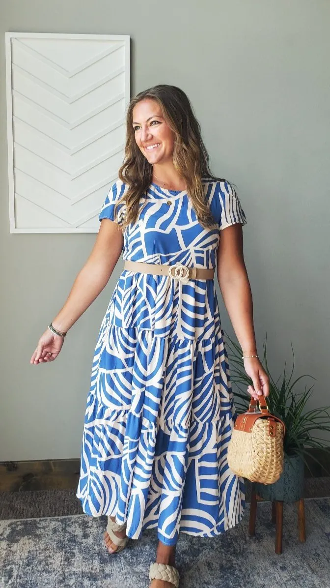 Blue Boho Tiered Maxi Dress