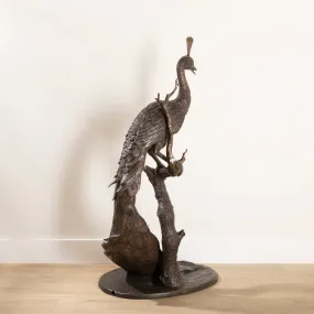 Bronze Seated Peacock on a Branch Sculpture - 49