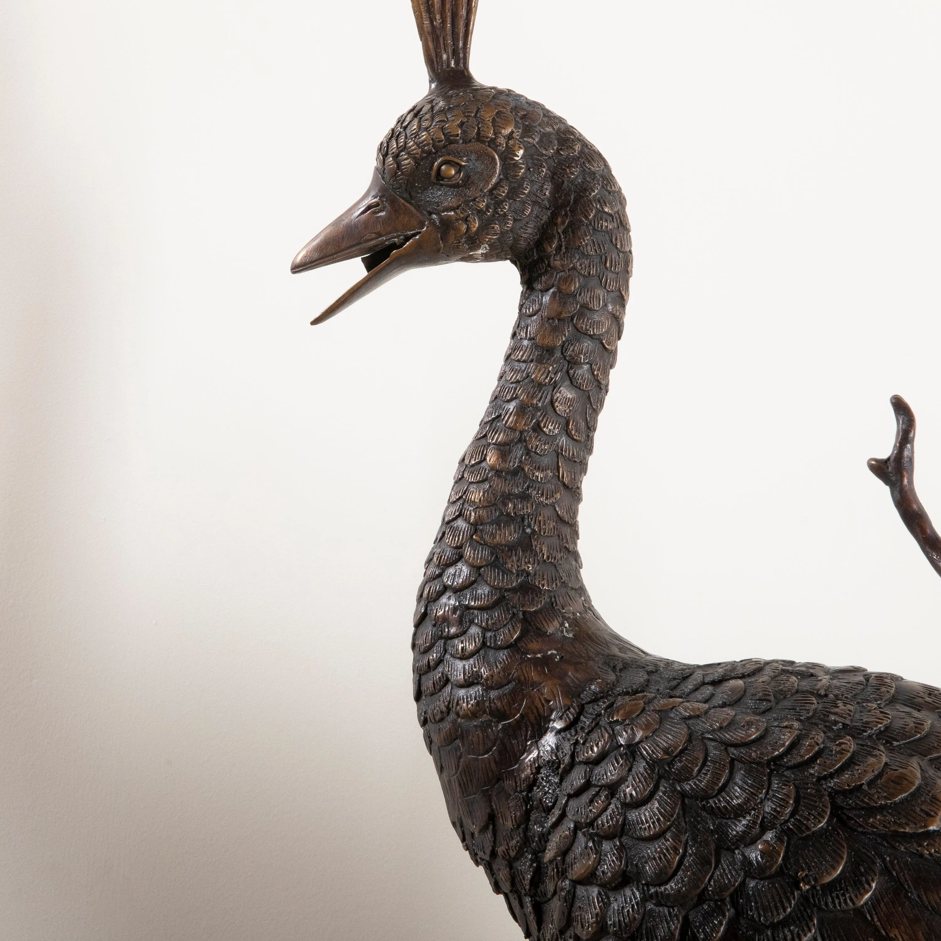 Bronze Seated Peacock on a Branch Sculpture - 49