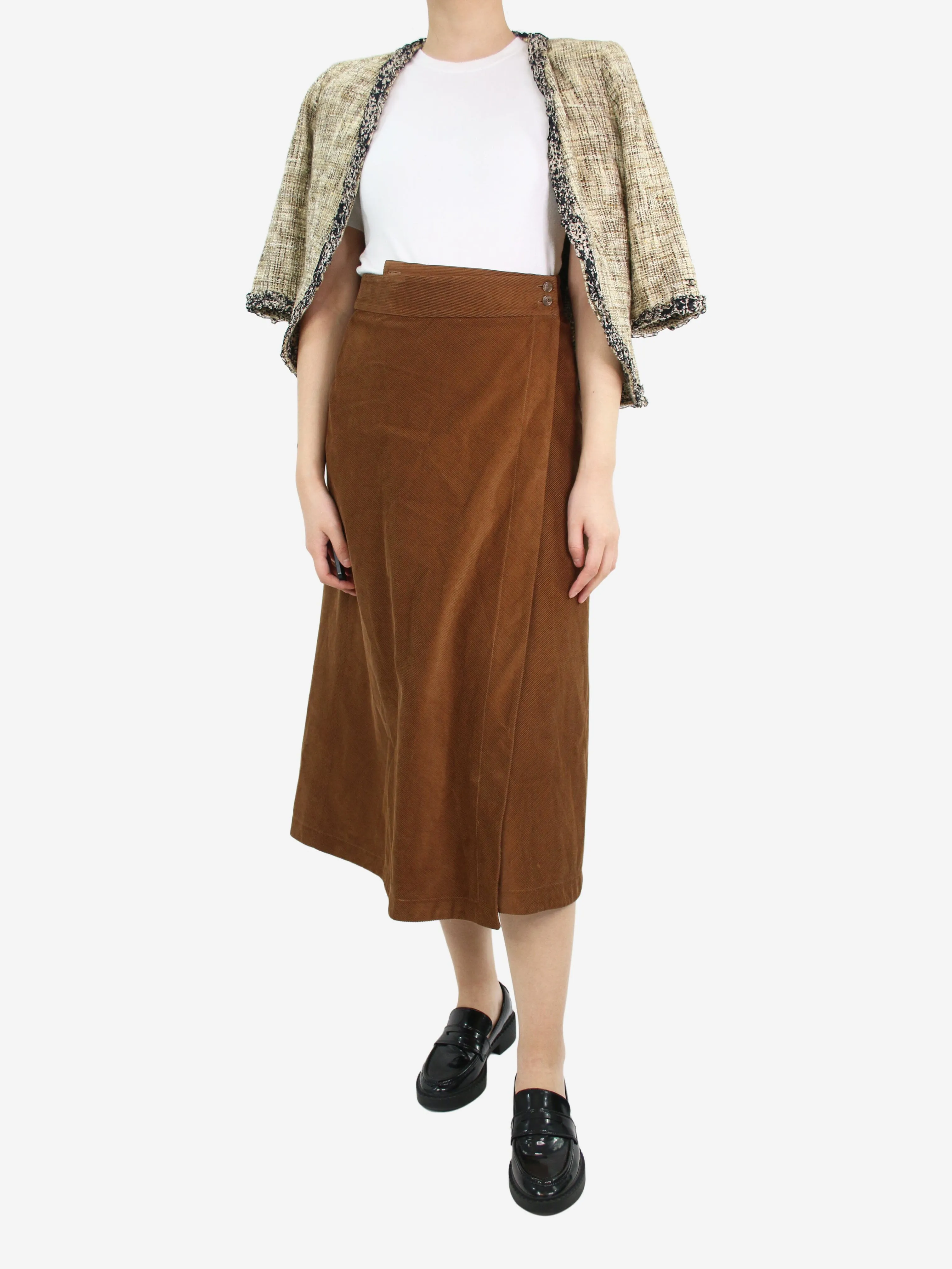 Brown corduroy A-line skirt - size UK 8