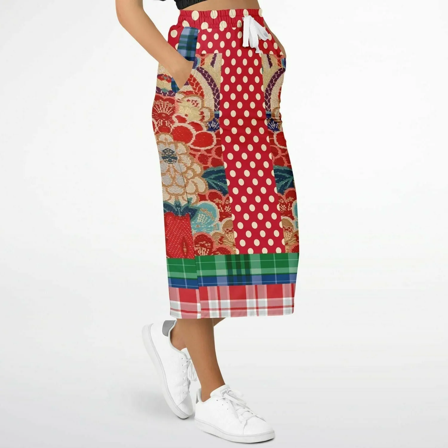 Busan Fleur Plaid Patchwork Eco-Poly Long Pocket Skirt