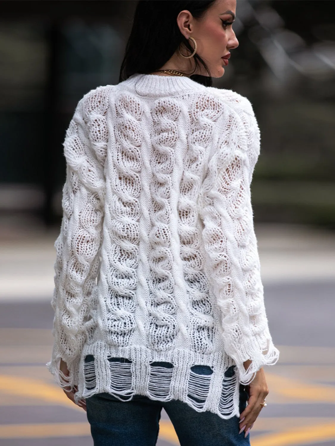 Cable-Knit Distressed Sweater