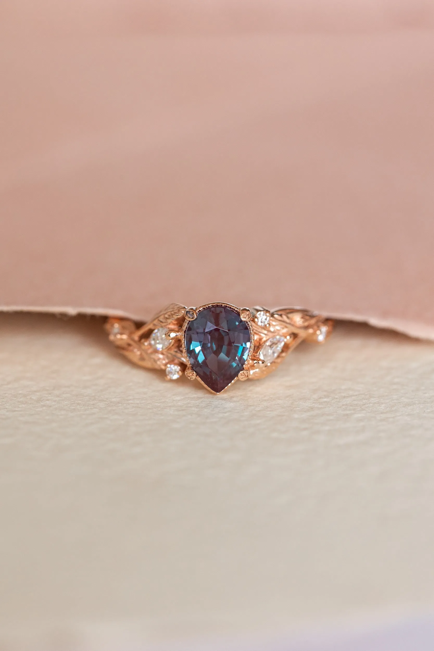 Colour changing alexandrite engagement ring set, rose gold stacking rings with accent diamonds  / Patricia