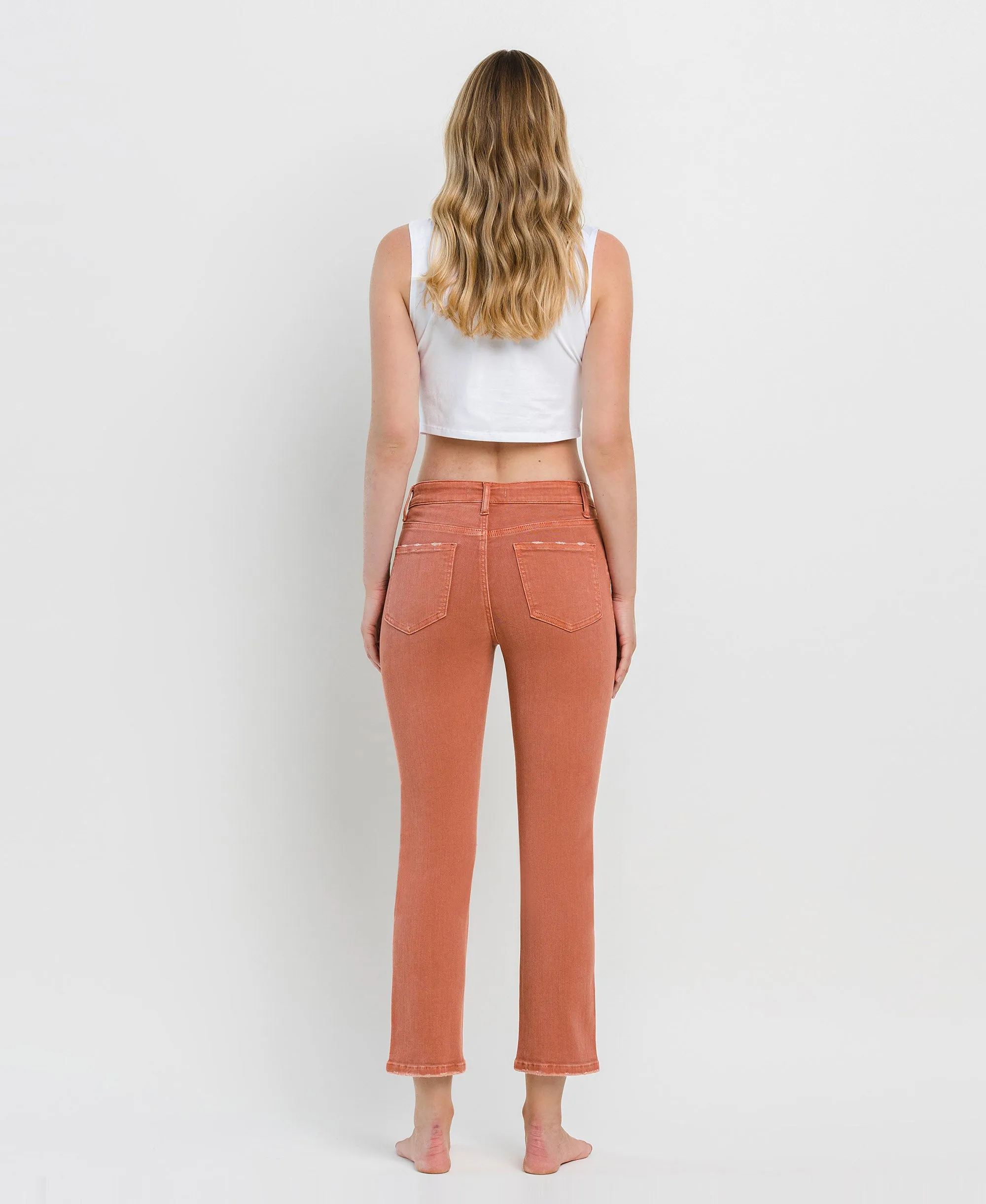 Copper Brown - High Rise Crop Slim Straight Jeans