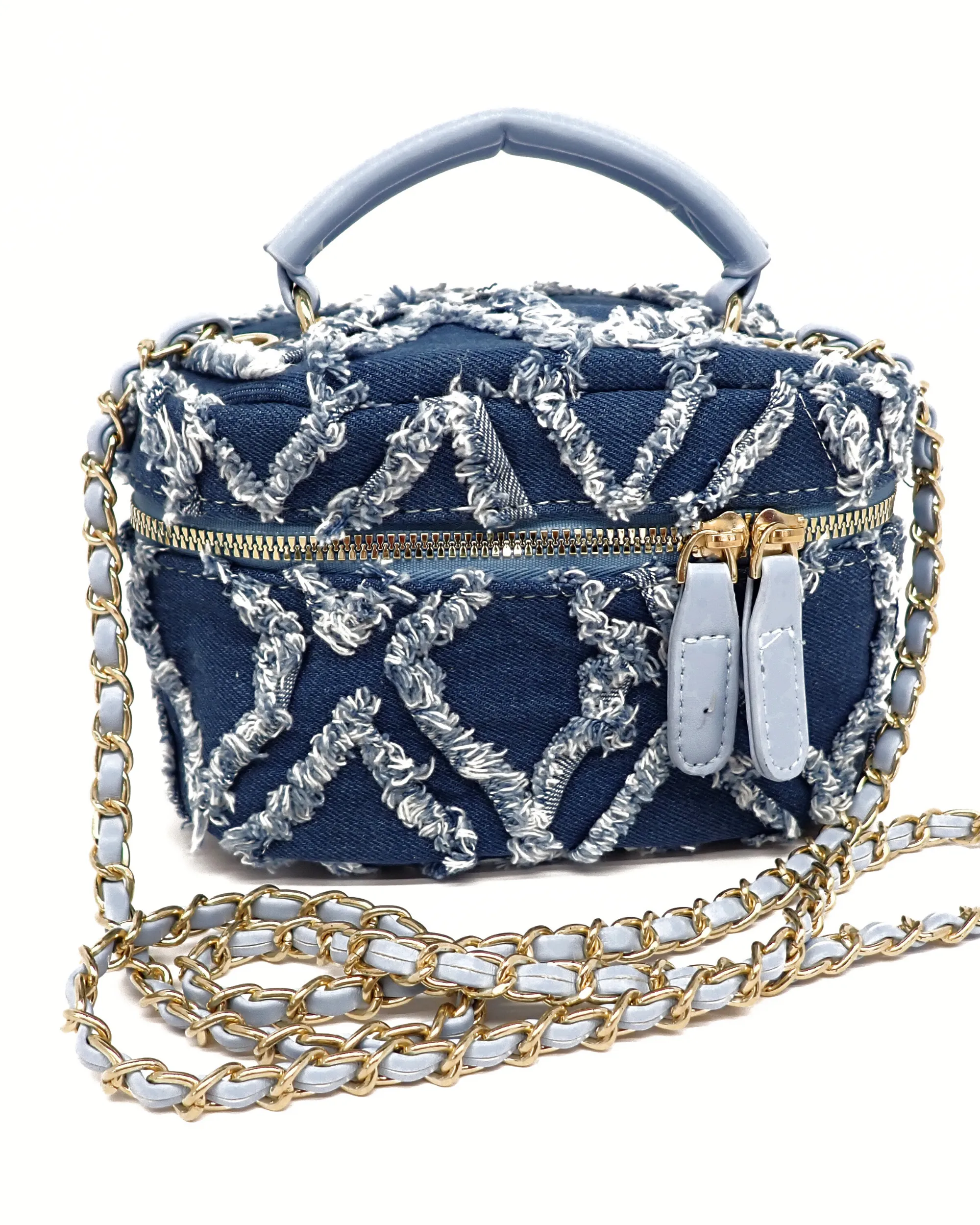 Denim box shaped style bucket hand bag 3879 - حقيبة