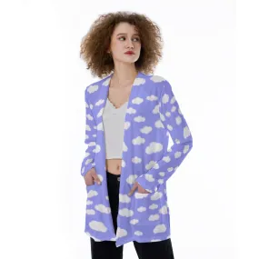 Dreamy Clouds Open Front Lightweight Cardigan With Pockets (Periwinkle)