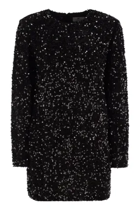 EMBROIDERED BOXY MINI DRESS IN CHENILLE WITH SEQUINS