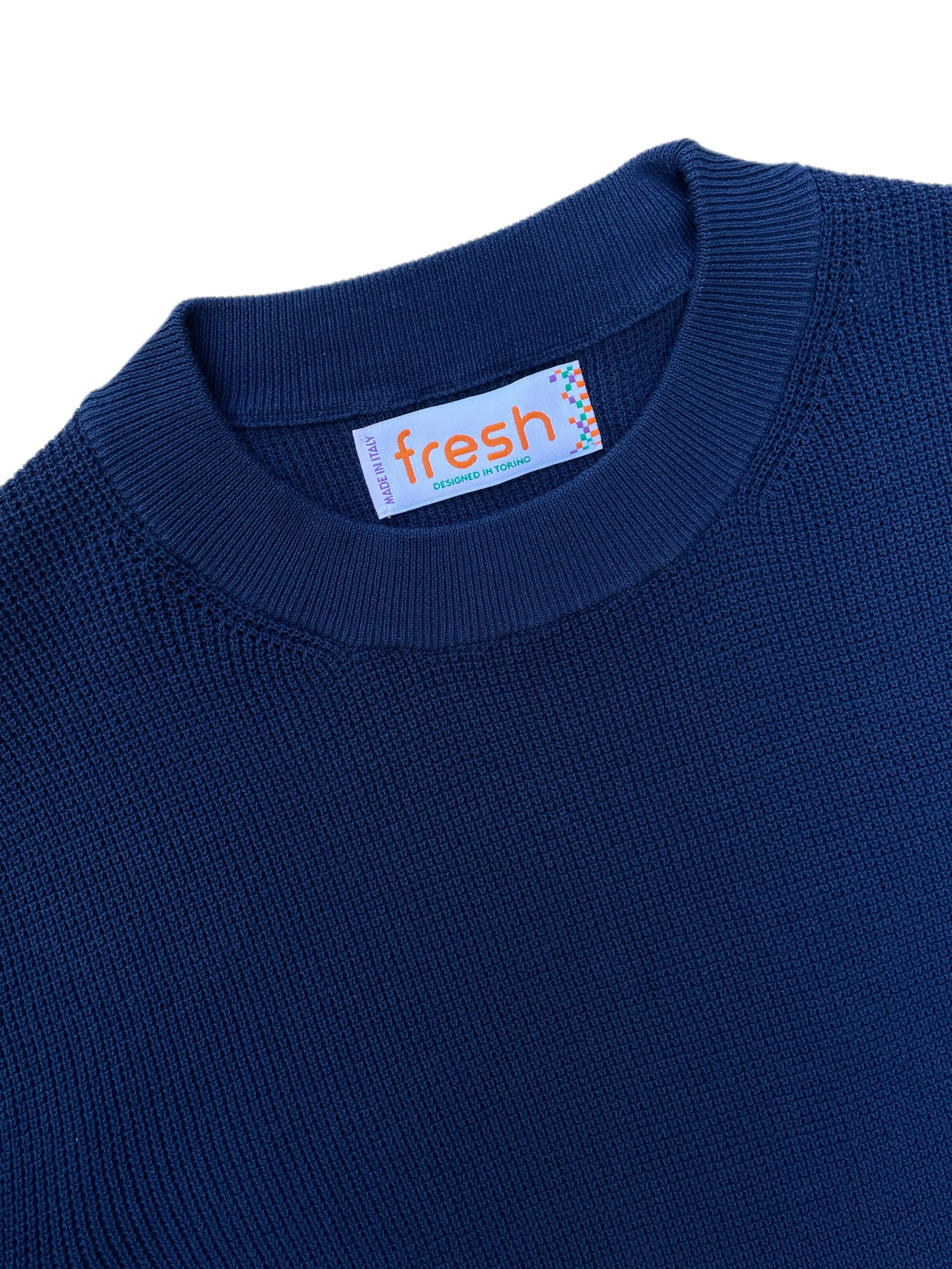 FRESH Crepe Cotton Crewneck Sweater In Navy