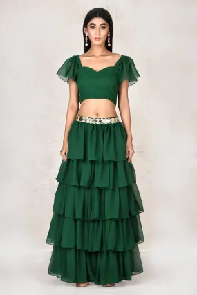 Green Crop Top Skirt Set