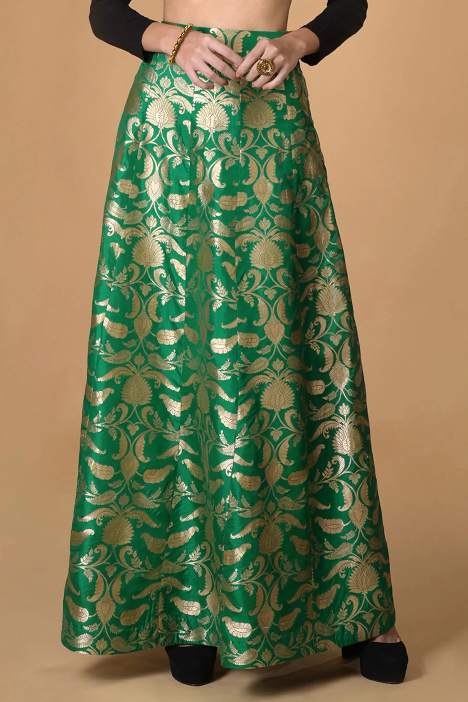 Green Silk Brocade Lehenga