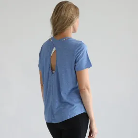 Harper Cross Back Short Sleeve Nursing Tee (Pacific Blue)