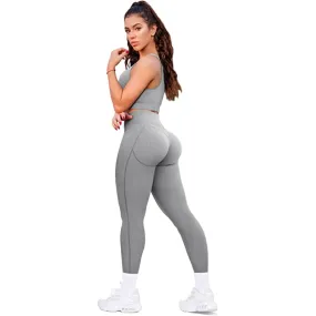 High Waist Ribbed Seamless V Neck Set