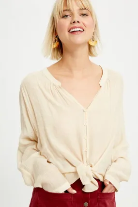 Janet Collar Button Down Top in Natural