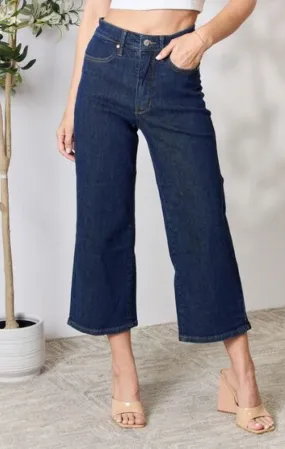 Judy Blue, High Waist Tummy Control Tailored Crop Wide Leg