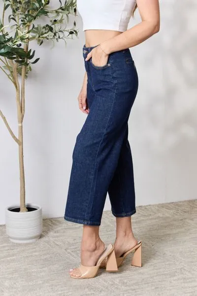 Judy Blue, High Waist Tummy Control Tailored Crop Wide Leg