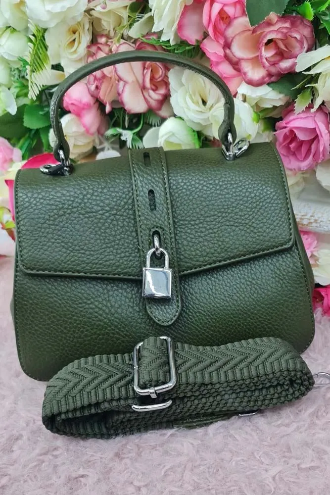 Leather Strap Lock Handle Bag