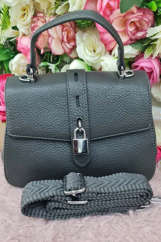 Leather Strap Lock Handle Bag