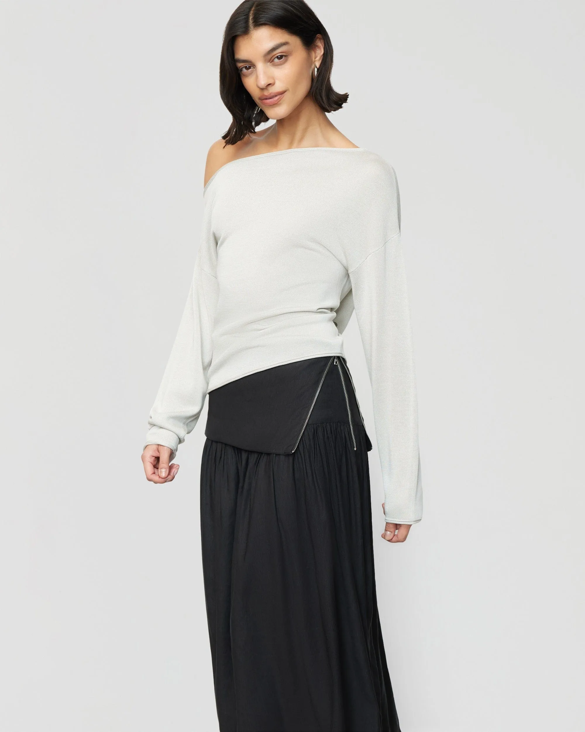 Mako Linen Foldover Zip-Waist Skirt