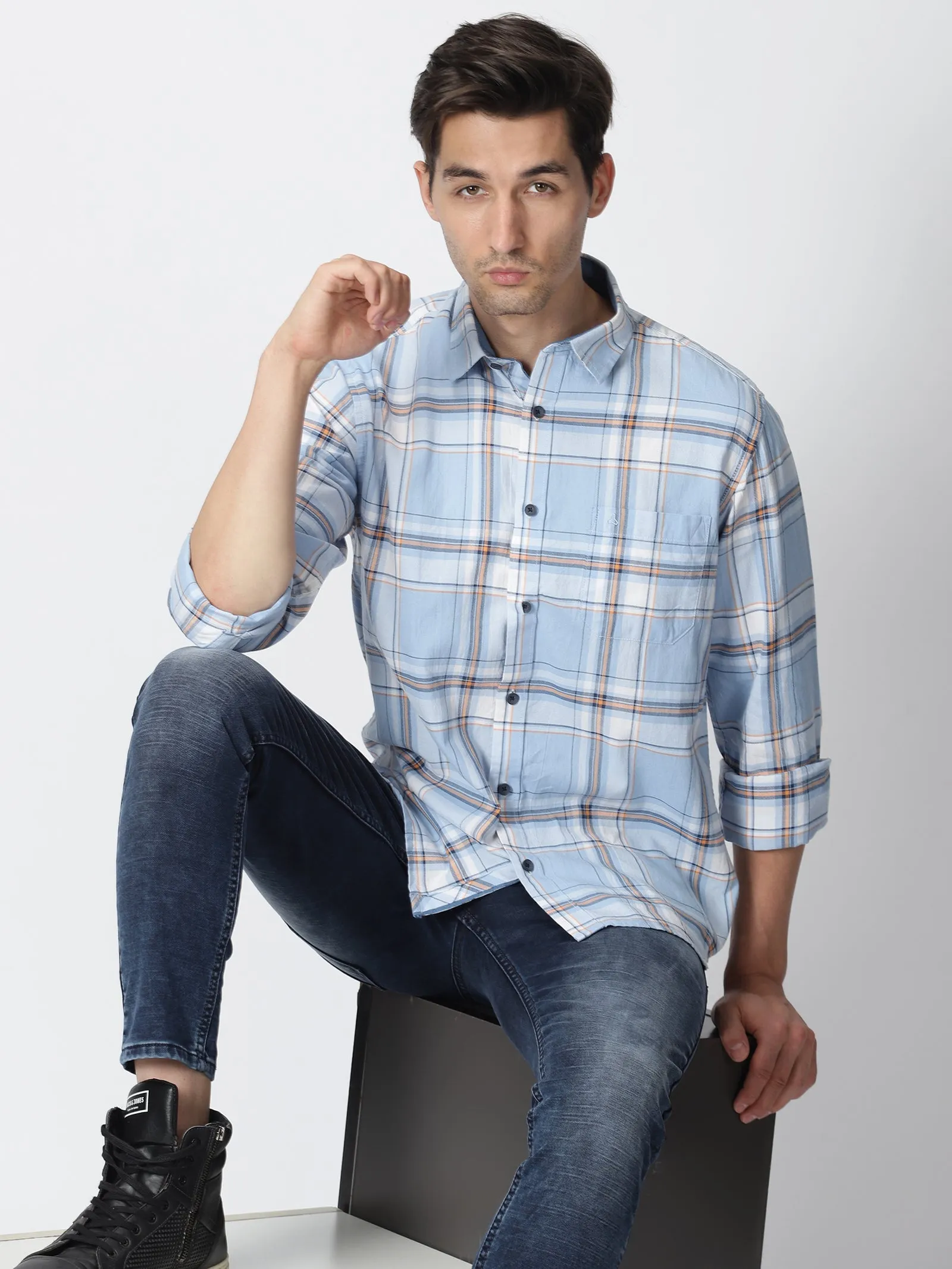 MEN'S BLUE CHECKS SLIM FIT SHIRT