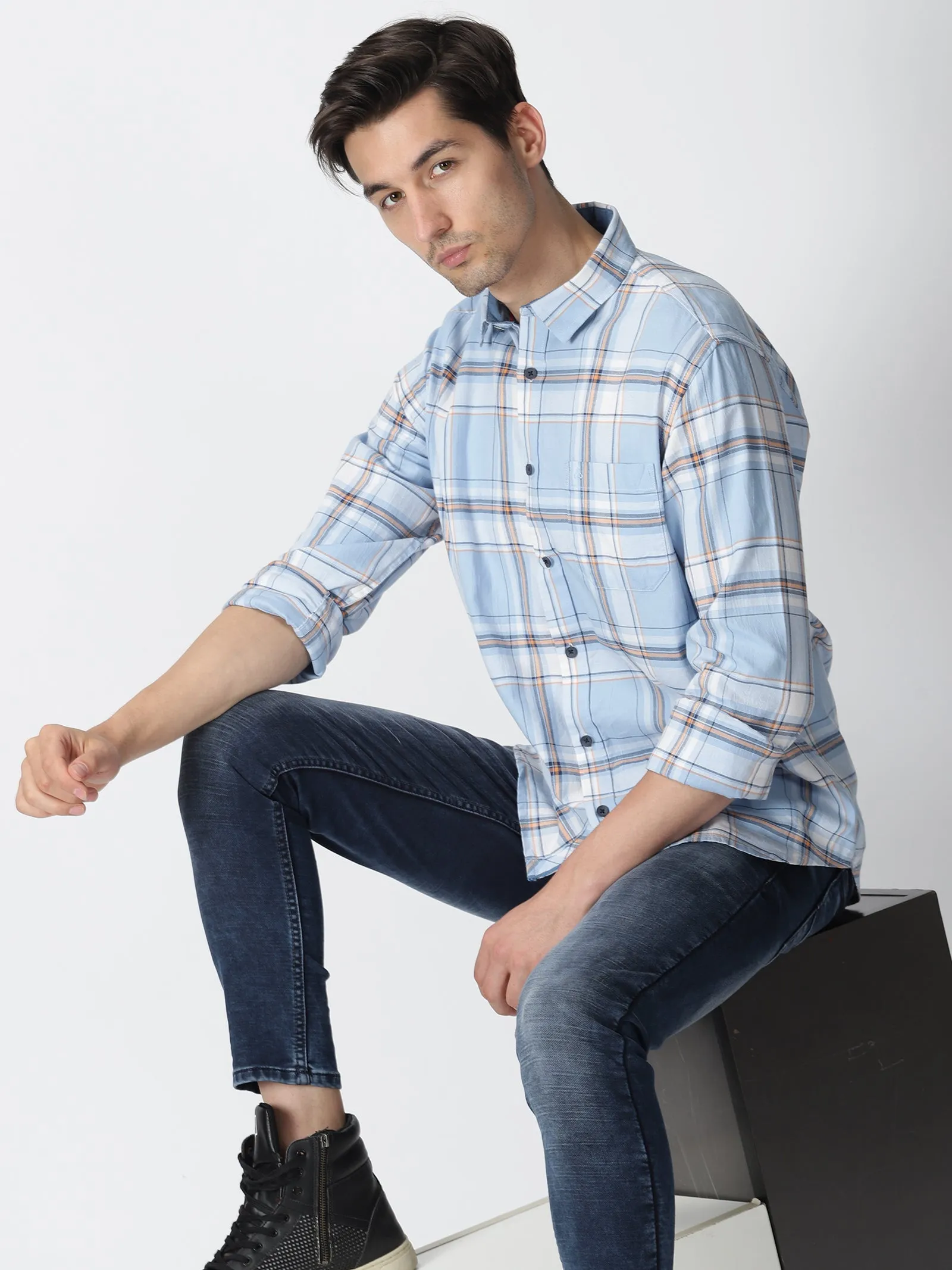 MEN'S BLUE CHECKS SLIM FIT SHIRT