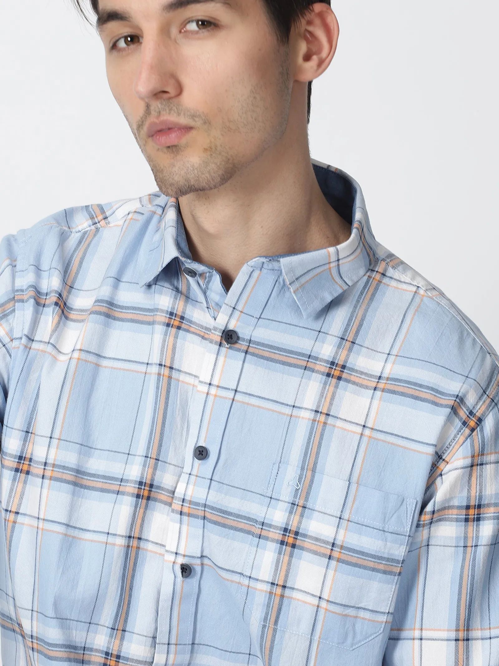 MEN'S BLUE CHECKS SLIM FIT SHIRT