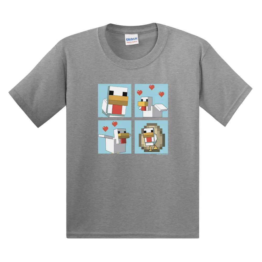 Minecraft Blue Chicken Family Kids Short Sleeve T-Shirt