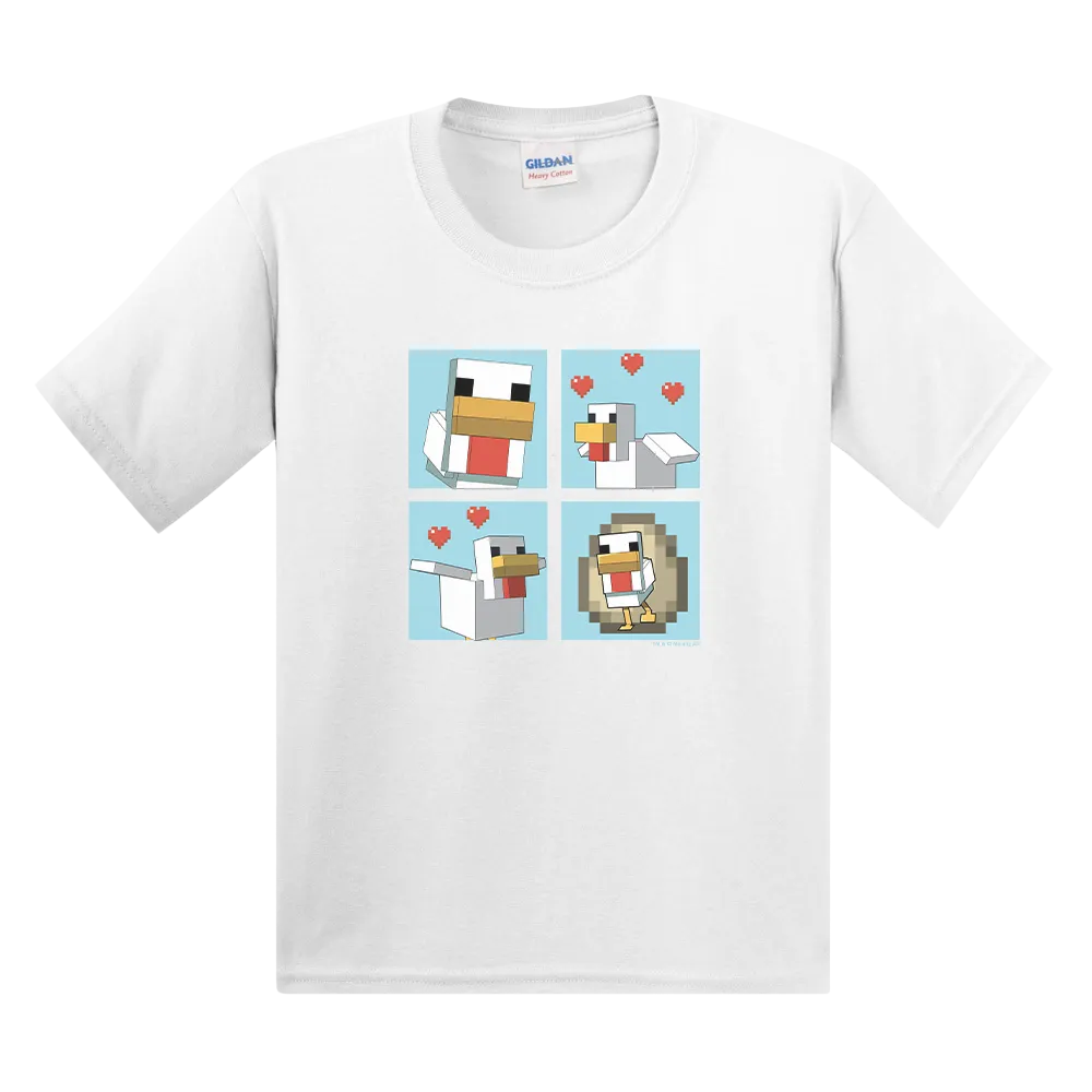 Minecraft Blue Chicken Family Kids Short Sleeve T-Shirt