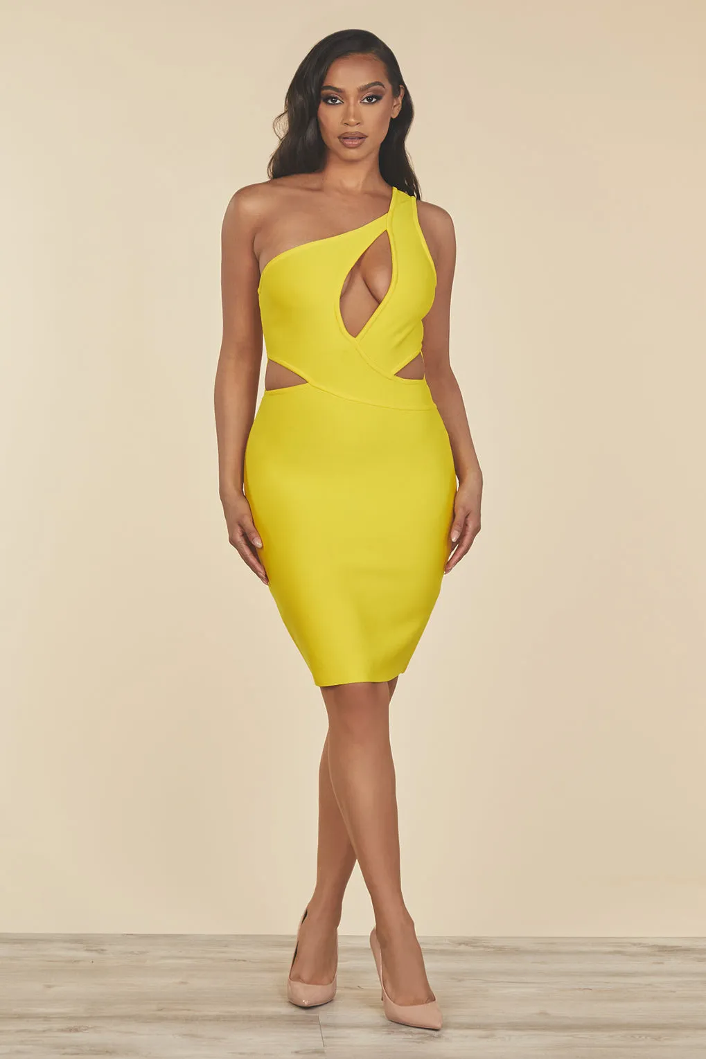 Mirabella Yellow Cutout Bandage Dress