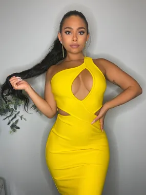 Mirabella Yellow Cutout Bandage Dress