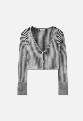 Piper Silk Rib Cropped Cardigan / Charcoal