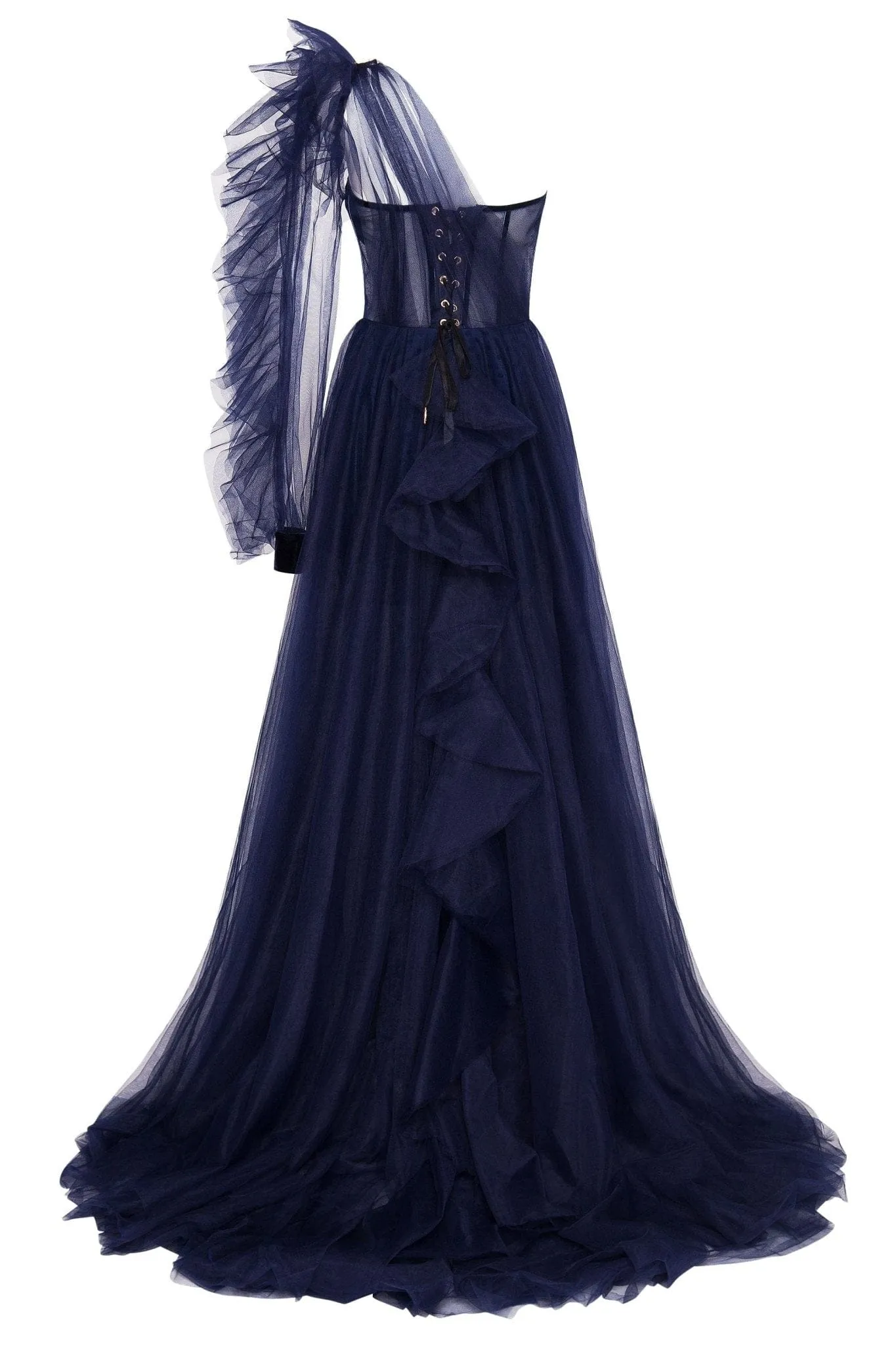 Royal Navy tulle gown with detachable sleeve