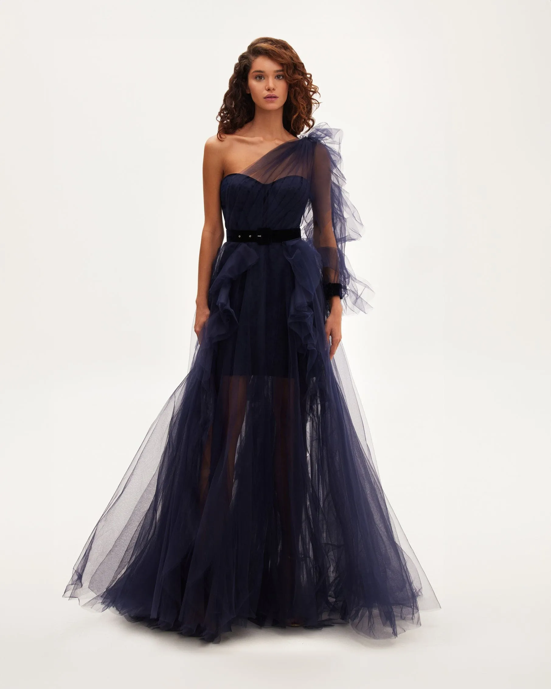 Royal Navy tulle gown with detachable sleeve