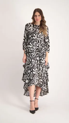 Ruffle Layers Dress / Black & White Leopard