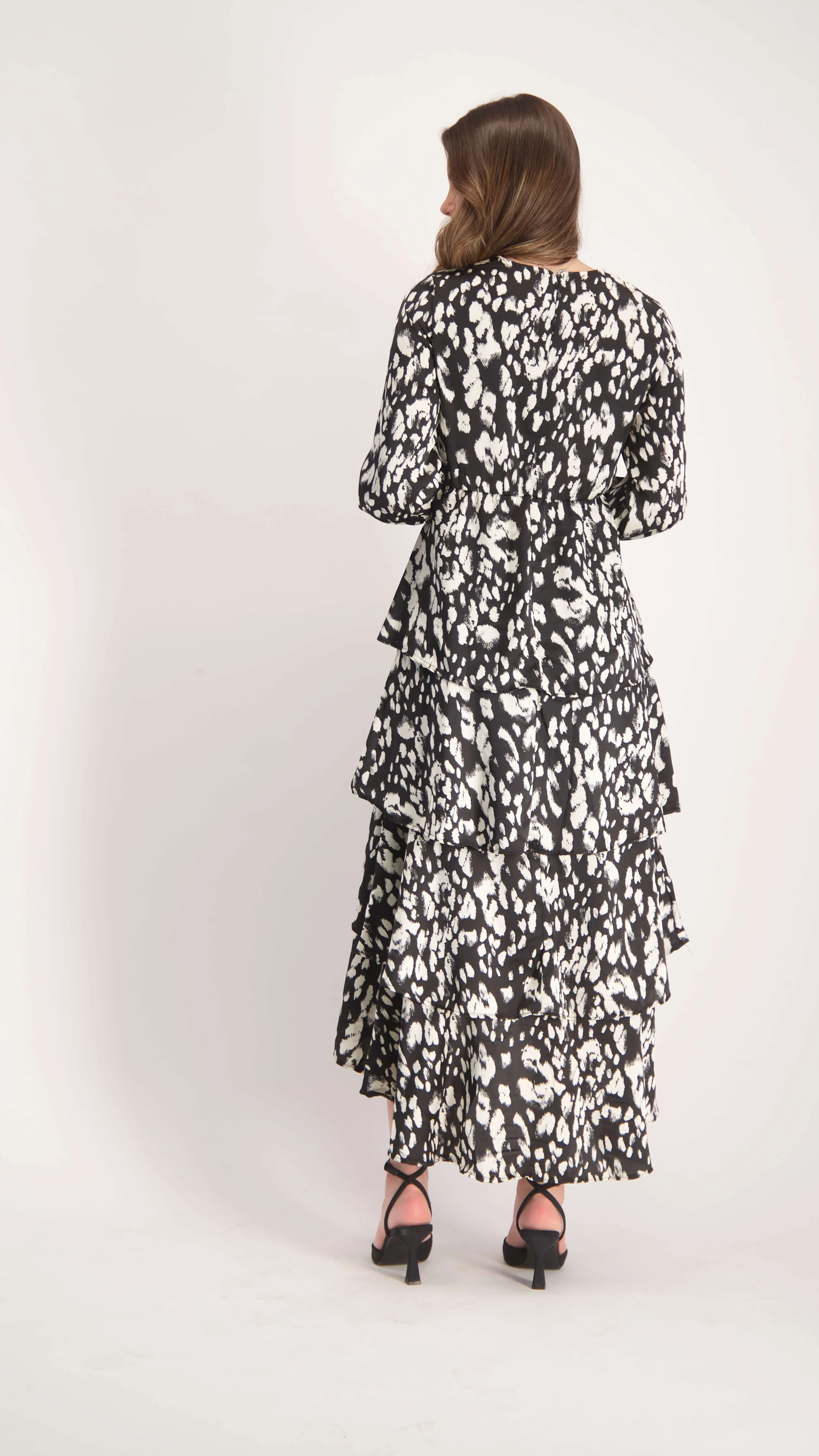 Ruffle Layers Dress / Black & White Leopard