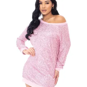 Sequin Wide Neck Boxy Mini Dress