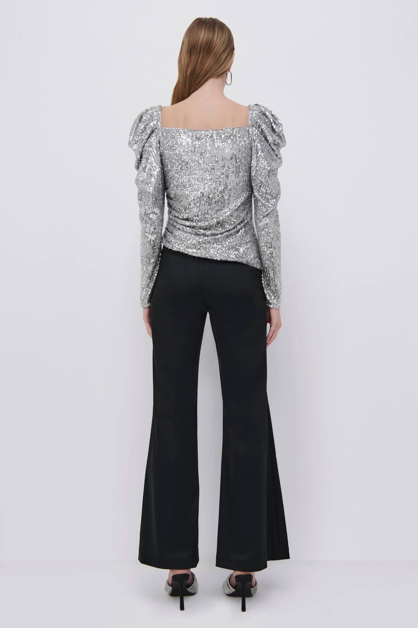 Simkhai Allura Hammered Sequin Top Silverr