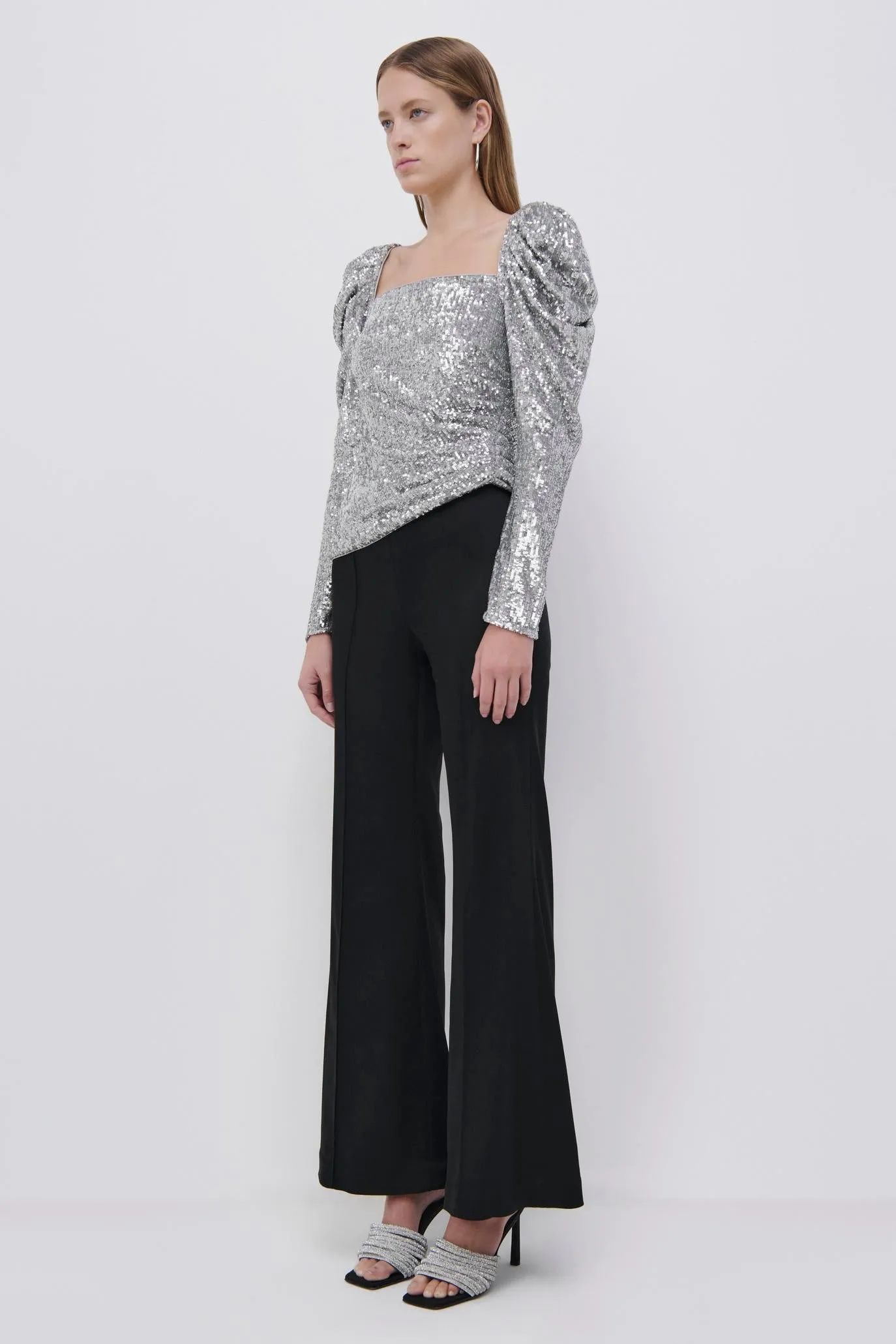 Simkhai Allura Hammered Sequin Top Silverr