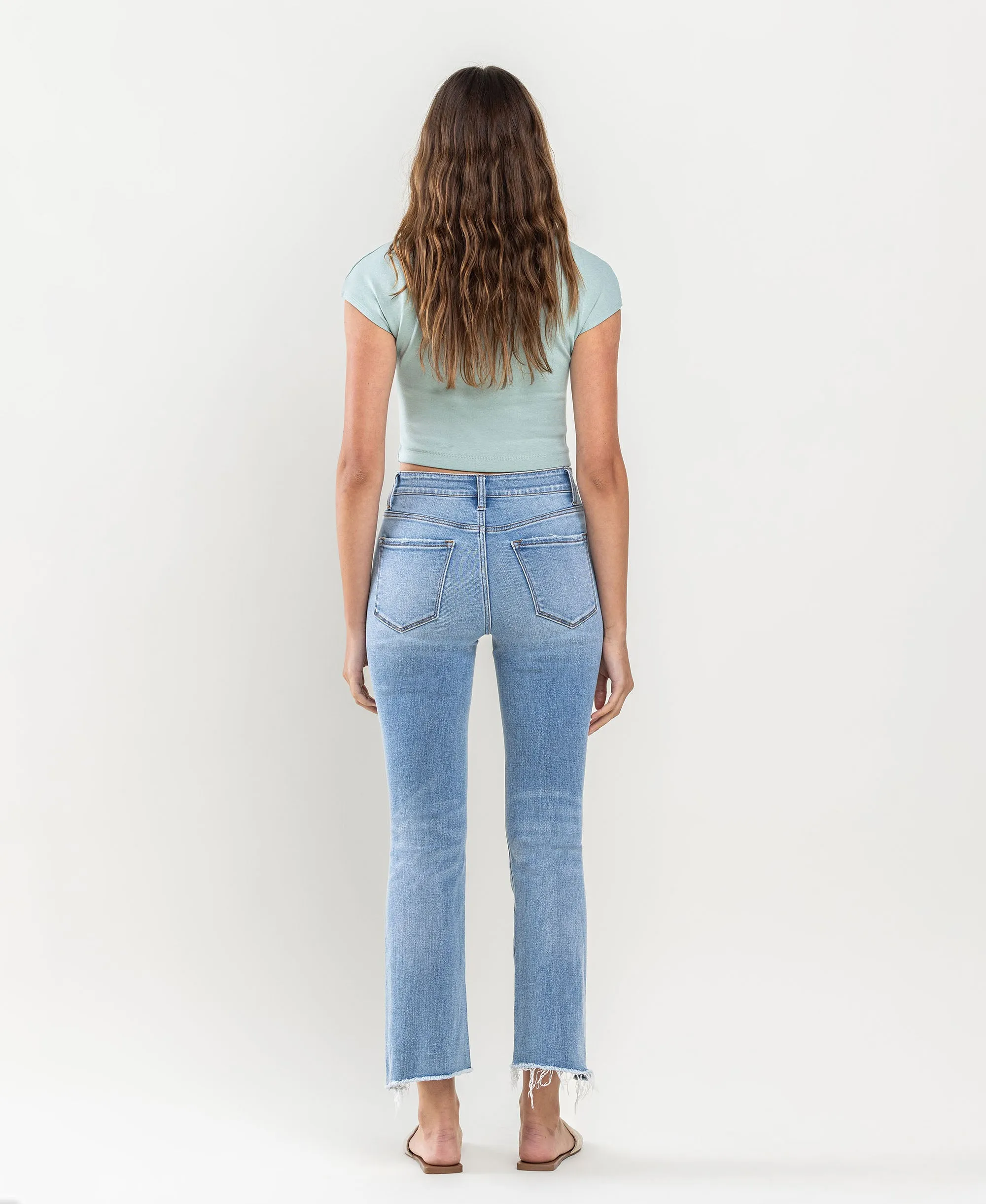 Striving - High Rise Raw Step Hem Crop Flare Jeans