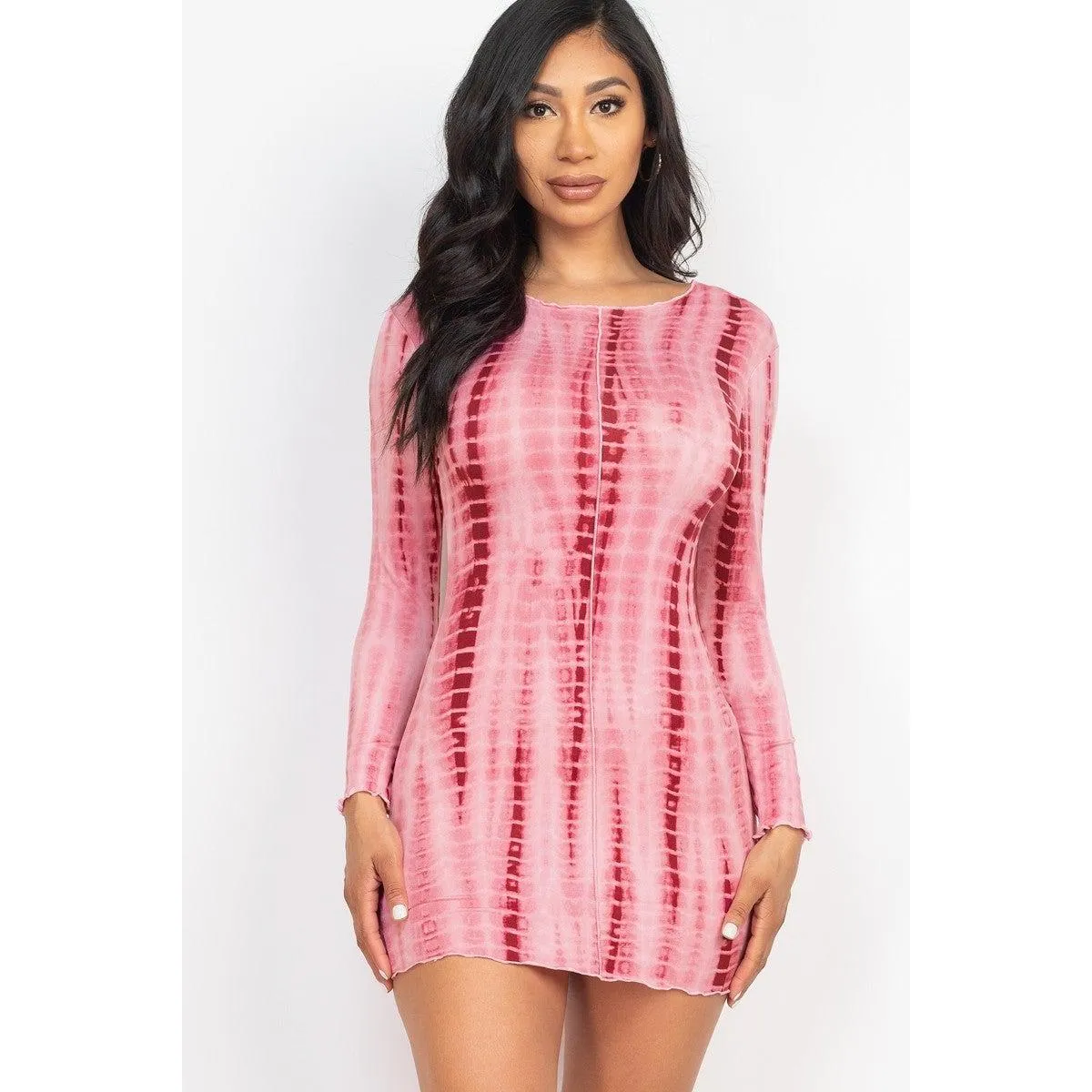 Tie-dye Printed Lettuce Trim Bodycon Dress